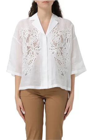 Max Mara Femme, Blouses et Chemises, Blanc, Taille: 38 FR Chemise en Lin Blanc Floral