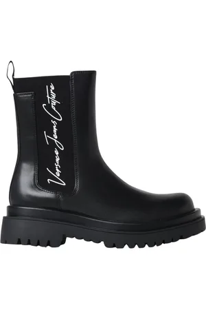VERSACE Femme, Chaussures, Noir, Taille: 40 EU Chelsea Bottes Noires avec Logo Latéral