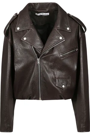 Acne Studios Femme, Vestes, Brun, Taille: 40 FR Veste de Motard en Cuir avec Détails Argentés