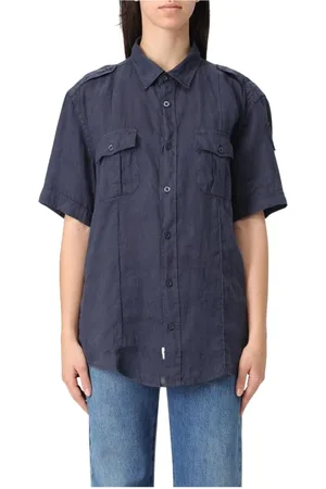 Blauer Femme, Blouses et Chemises, Bleu, Taille: 38 FR Chemise en Lin Blanc Coupe Décontractée