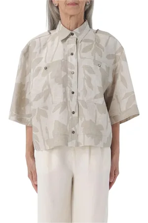Brunello Cucinelli Femme, Blouses et Chemises, , Taille: 38 FR Chemise Boxy en Lin Imprimé Floral