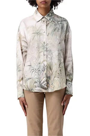 Liu Jo Femme, Blouses et Chemises, Vert, Taille: 42 FR Chemisier en Soie Imprimé Palmier Vert