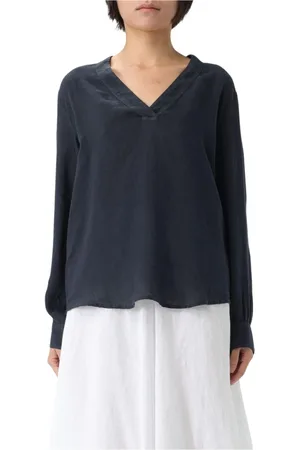 120% Lino Femme, Blouses et Chemises, Bleu, Taille: 36 FR Blush Pink V-Neck Blouse