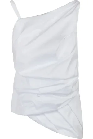 LIVIANA CONTI Femme, Tops, Blanc, Taille: 40 FR Haut Asymétrique en Popeline avec Drapage