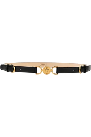 VERSACE Femme, Accessoires, Noir, Taille: 90 CM Ceinture en Cuir Noir avec Tête de Méduse