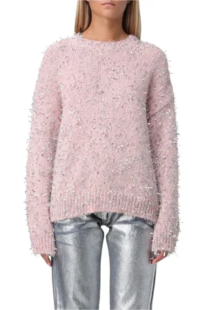 Msgm Femme, Pulls, Rose, Taille: 38 FR Pull Rose en fil métallique, coupe décontractée