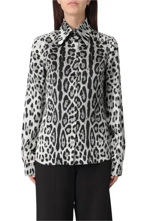 Dolce & Gabbana Femme, Blouses et Chemises, Gris, Taille: 36 FR Leopard Print Silk Blouse