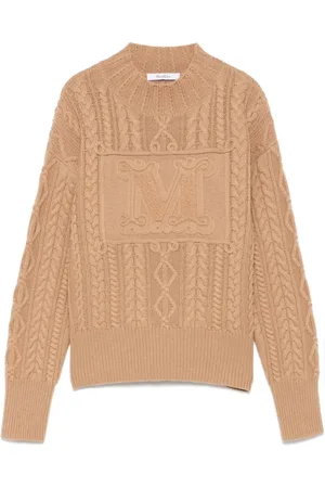 Max Mara Femme, Pulls, Brun, Taille: 38 FR Pull Logo En Maille Intarsia Marron Camel