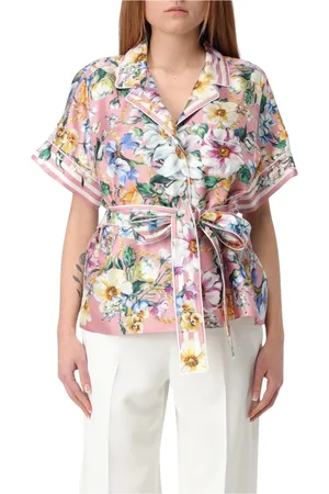 Dolce & Gabbana Femme, Blouses et Chemises, Multicolore, Taille: 38 FR Chemise en soie florale avec ceinture