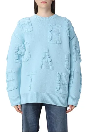Bottega Veneta Femme, Pulls, Bleu, Taille: 40 FR Pull en laine avec logo Intarsia