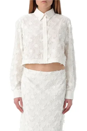 Msgm Femme, Blouses et Chemises, Blanc, Taille: 36 FR Chemisier Blanc Brodé Court Femme