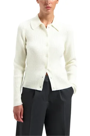 OLAF HUSSEIN Femme, Pulls, , Taille: 36 FR Cardigan en Tricot Côtelé Blanc Cassé
