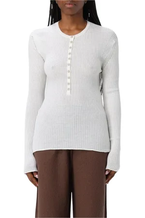 RUS Femme, Pulls, Blanc, Taille: 42 FR Élégant Pull en Laine Côtelée
