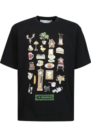 J.W.Anderson Homme, Tops, Noir, Taille: M T-shirt Blanc en Coton Col Rond
