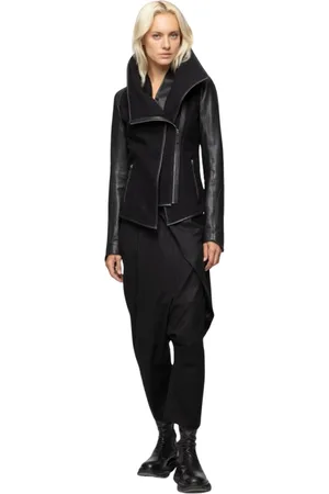 AMERICO VESPUCCI Femme, Vestes, Noir, Taille: 42 FR Veste courte en laine avec manches en cuir
