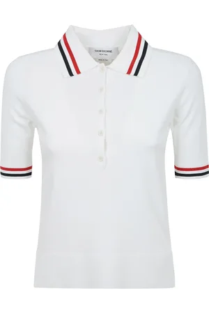Thom Browne Femme, Tops, Blanc, Taille: 38 FR Polo rayé en jersey