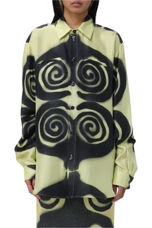 Nanushka Femme, Blouses et Chemises, Vert, Taille: 42 FR Chemise en Soie Verte Graffiti