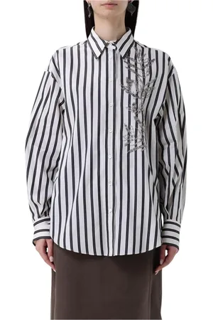 Brunello Cucinelli Femme, Blouses et Chemises, Blanc, Taille: 38 FR Chemise Rayée en Coton