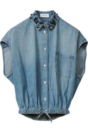 Fabiana Filippi Femme, Blouses et Chemises, Bleu, Taille: 40 FR Combinaison en Denim Col Orné