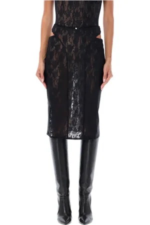 MISBHV Femme, Jupes, Noir, Taille: 38 FR Jupe Midi en Dentelle Noire avec Découpes