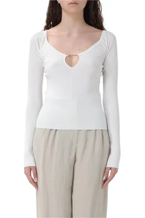 Jacquemus Femme, Pulls, Blanc, Taille: 42 FR Pull Blanc à Côtes avec Trou de Serrure