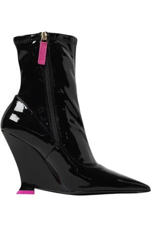 3Juin Femme, Chaussures, Noir, Taille: 38 1/2 EU Bottines à Talon Compensé en Cuir Verni Noir