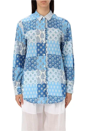 MC2 SAINT BARTH Femme, Blouses et Chemises, Bleu, Taille: 40 FR Chemise en Coton Patchwork Bleue