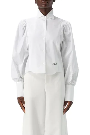Karl Lagerfeld Femme, Blouses et Chemises, Blanc, Taille: 38 FR Chemise en Popeline à Manches Bouffantes Courtes
