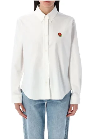 Kenzo Femme, Blouses et Chemises, Blanc, Taille: 36 FR Chemise en Coton Blanc Brodée de Fleurs