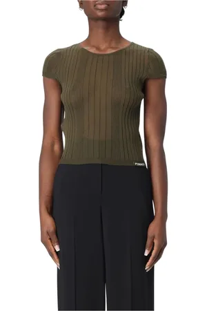 Pinko Femme, Pulls, Vert, Taille: 38 FR Haut jaune en tricot côtelé