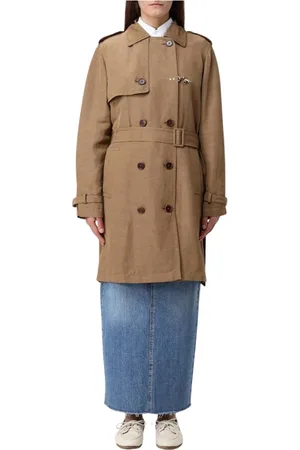 FAY Femme, Manteaux, Brun, Taille: 36 FR Trench en Lin Élégant avec Ceinture