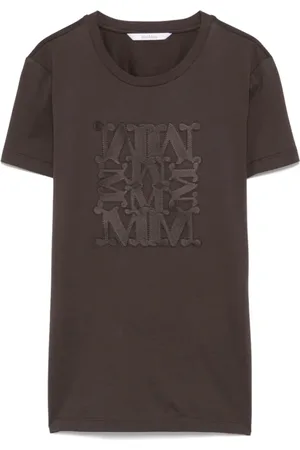 Max Mara Femme, Tops, Brun, Taille: 44 FR T-shirt noir à col rond brodé