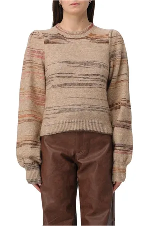 Baum und Pferdgarten Femme, Pulls, Brun, Taille: 38 FR Pull en Tricot à Rayures Rose Épaules Bouffantes
