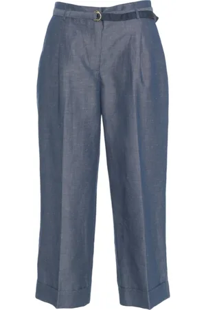 Liu Jo Femme, Pantalons, Bleu, Taille: 36 FR Pantalon Bleu en Mélange de Lin Taille Haute