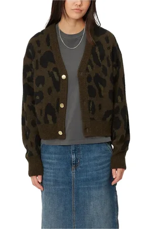 Carhartt Femme, Pulls, Vert, Taille: 36 FR Cardigan Camo Leo Jacquard Tamarind