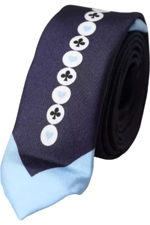 Dolce & Gabbana Homme, Accessoires, Bleu, Taille: ONE Size Cravate en Soie Bleue avec Symboles de Cartes