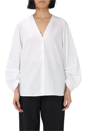 Dondup Femme, Blouses et Chemises, Blanc, Taille: 36 FR Chemisier Blanc en Coton à Manches Longues