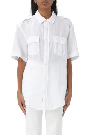 Blauer Femme, Blouses et Chemises, Blanc, Taille: 42 FR Chemise en Lin Blanche Style Élégant