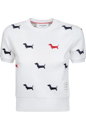 Thom Browne Femme, Tops, Blanc, Taille: 34 FR T-shirt à poignets côtelés
