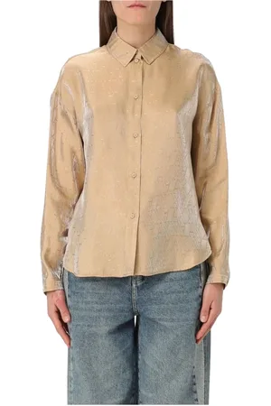 Armani Exchange Femme, Blouses et Chemises, Jaune, Taille: 38 FR Chemisier en Soie Motif Géométrique Chemise Élégante