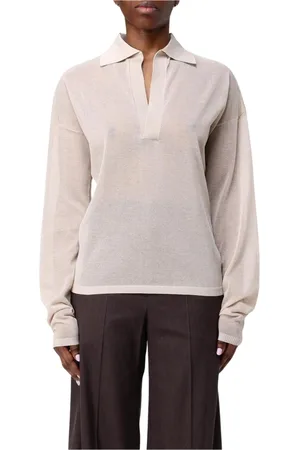 ALYSI Femme, Pulls, , Taille: 38 FR Pull Polo en Tricot de Soie en Poussière