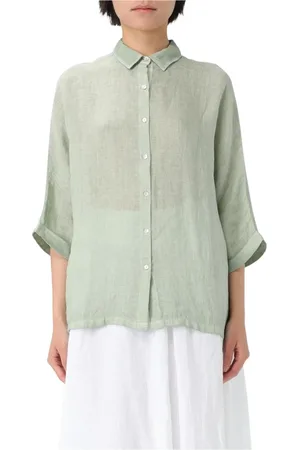 120% Lino Femme, Blouses et Chemises, Vert, Taille: 36 FR Chemise en Lin Décontractée