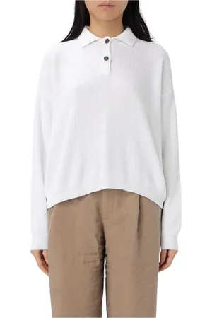 Brunello Cucinelli Femme, Tops, Blanc, Taille: 38 FR Pull Polo en tricot côtelé