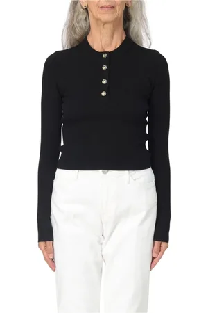 Michael Kors Femme, Pulls, Noir, Taille: 36 FR Haut Henley en Tricot Côtelé