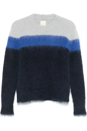 Emporio Armani Femme, Pulls, Multicolore, Taille: 42 FR Pull Rayé en Mohair Bleu