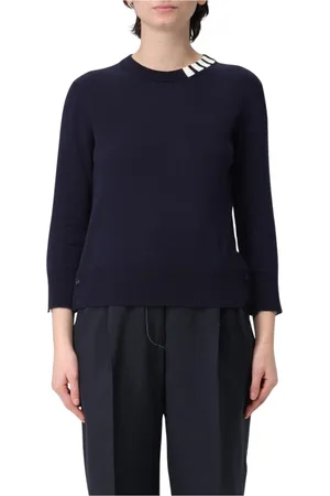 Thom Browne Femme, Pulls, Bleu, Taille: 40 FR Navy Crew Neck Sweater Chic Style