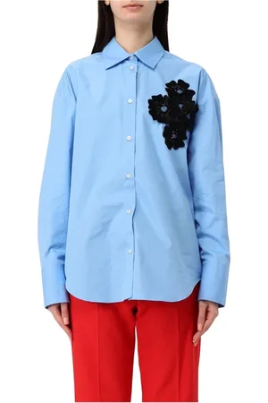 Msgm Femme, Blouses et Chemises, Bleu, Taille: 36 FR Chemise en Popeline Bleue avec Ornements