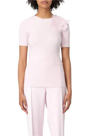 Elisabetta Franchi Femme, Pulls, Rose, Taille: 40 FR Haut en Tricot avec Application de Fleurs