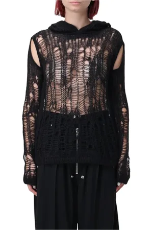 Rick Owens Femme, Sweatshirts et sweats à capuche, Noir, Taille: 38 FR Sweat à Capuche Noir Déchiré Tricoté
