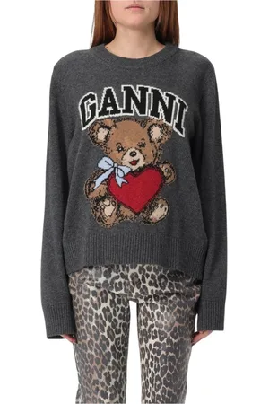 Ganni Femme, Pulls, Gris, Taille: 38 FR Pull tricoté coeur